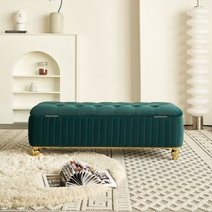DSVIMOY Storage Ottoman, Upholstered Storage Ottoman with Safety Hinge, Ottoman Bench for Living Room & Bedroom, Green, 47.2"*18.9"*16.5" - 1 of 4