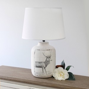 Rustic Deer Buck Nature Printed Ceramic Accent Table Lamp with Fabric Shade White - Simple Designs: ETL Listed, No Assembly Required - 1 of 4