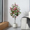 Kazeila Artificial Bougainvillea Tree with White Planter, Tall Faux Bougainvillea Trees with Red Flowers - 2 of 4
