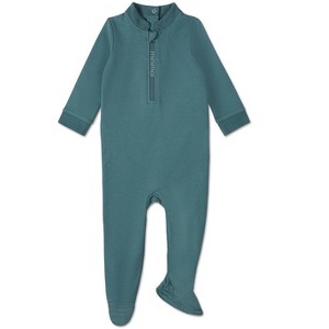 MiniMoi Baby Half Zip Stretch Cotton Blend Footie - 1 of 4