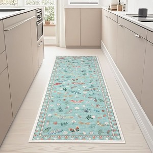 Rugs for Living Room, Floral Insect Botanical Area Rug, Soft Washable Non Slip Low Pile Rug Bedroom Home Decor - 1 of 4
