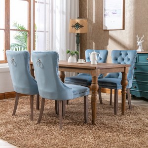 Syemin Velvet Dining Chair Set of 2, Mid-Century Modern Velvet Upholstered Chair with Rivets, Blue, 24.4"*19.7"*37.5" - 1 of 4