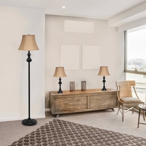 3pk Crafted Lamp Set (2 Table Lamps and 1 Floor Lamp) with Shades Restoration Bronze - Elegant Designs: UL Listed, Cotton Shades - 1 of 4
