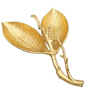 Classic Touch Gold Leaf Shaped Relish Dish with Engraved Vein Design