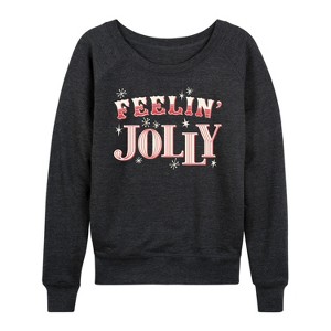 Women's - Instant Message - Vintage Feelin' Jolly Lightweight French Terry Wide Neck Long Sleeve Shirt - 1 of 4