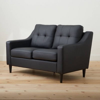 Ellen Upholstered Scooped Arm Loveseat with Square Tufting Black - Brookside Home