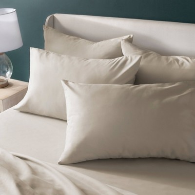 Queen 300 Thread Count Percale Cotton Solid Sheet Set Light Brown - Welhome