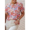 Amaryllis Women’s Puff Sleeve Floral Print Blouse Ruffle Trim Lightweight Woven Fabric- XX Large ,Pink - 3 of 4