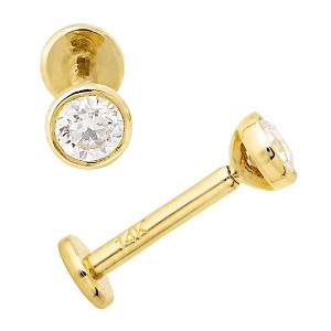 Jewelry Avalanche Unisex 14K Gold Bezel Set 3mm Moissanite Labret Studs, Monroe, Lip Ring, 16G - 1 of 4
