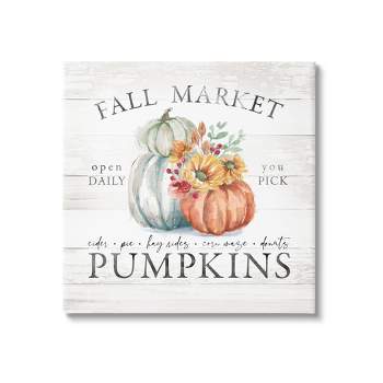 Stupell Industries Fall Market Pumpkins Rustic Country Sign Autumn Florals Canvas Wall Art