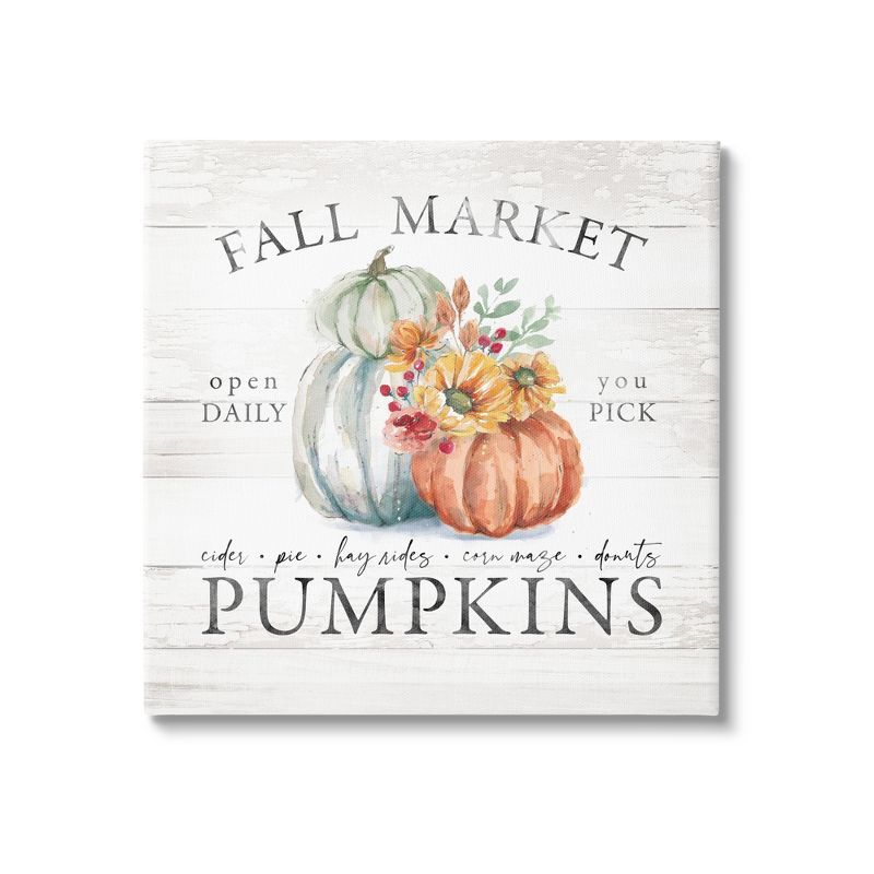 Stupell Industries Fall Market Pumpkins Rustic Country Sign Autumn Florals Canvas Wall Art, 1 of 6