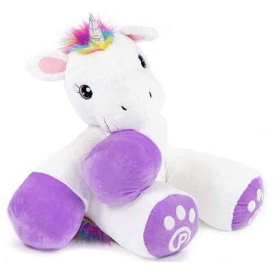 Plushible 44 Inches Signature Poppy Embroidered Soft Large Rainbow Unicorn Stuffed Animal Plush Toy for Ages 1 Month and Up, White