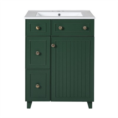 OUTSUPPLY Bathroom Vanity with Ceramic Sink, 2 Drawers & Storage Cabinet, Easy Assembly