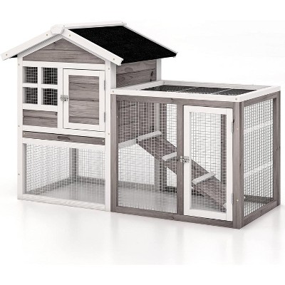 Tangkula Wooden Chicken Coop Outdoor & Indoor Small Rabbit Hutch w/ Run