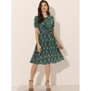 INSPIRE CHIC Women's Peter Pan Collar Tie Neck Short Sleeve A-Line Elegant Belted Floral Dress - 3 of 4