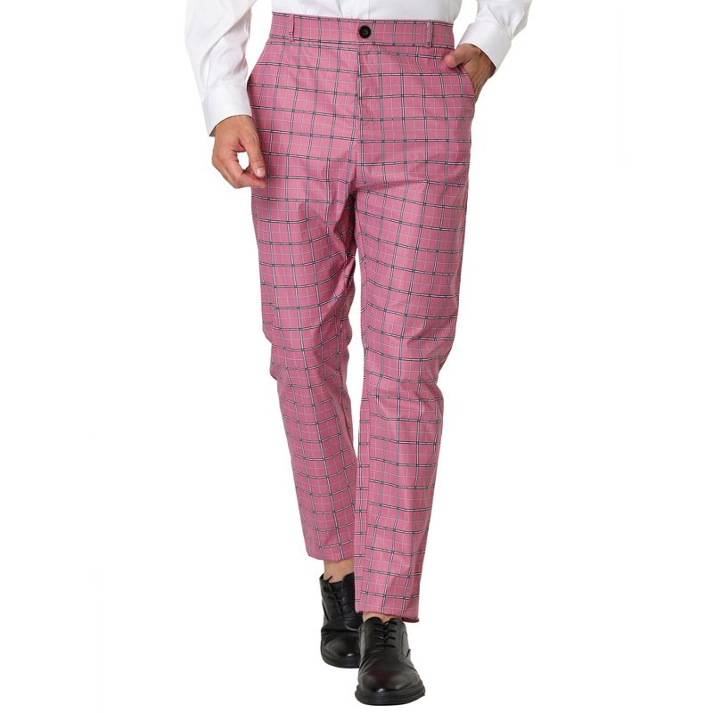 Lars Amadeus Men's Business Plaid Casual Slim Fit Checked Dress Trousers, 2 of 7