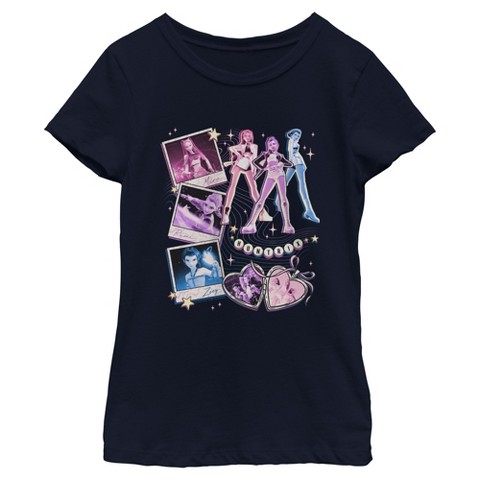KPop Demon Hunters Girls KPop Demon Hunters Huntrix Cute Instant Film Portrait T Shirt - Navy Blue - Large