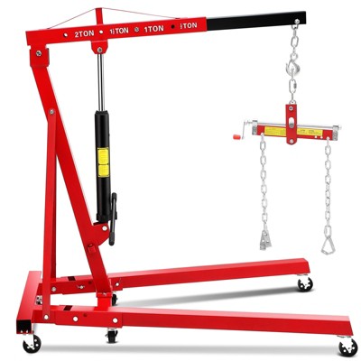 Engine Hoist, 2 Ton Hydraulic Cherry Picker - 4400LBS with Lever Stabilizer, 6 Swivel Casters, Adjustable Boom for Auto Repair