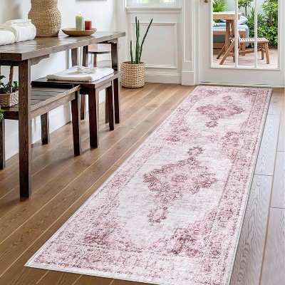 Washable Neutral Rugs - Soft Vintage Low Pile, Boho Farmhouse Carpet for Living Room, Bedroom & Dining Room - Non-Slip Indoor