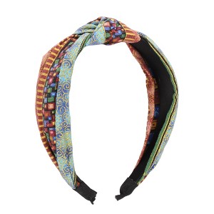 Unique Bargains Women's Fashion Elegant Knotted Printed Wide Hairband Wine Red Blue 1 Pc - 1 of 3