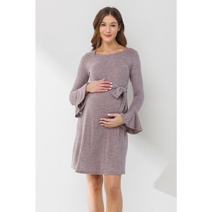 Hello MIZ Womens Bell Sleeve Maternity Tie-Waist Knit Dress - 1 of 1