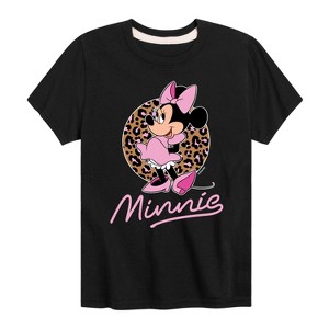 Girls' - Disney - Minnie Leopard Print Short Sleeve Graphic T-Shirt - 1 of 4
