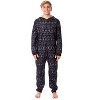 Harry Potter Mens' Hogwarts Christmas Sweater Hooded Union Suit Pajama Black - 4 of 4