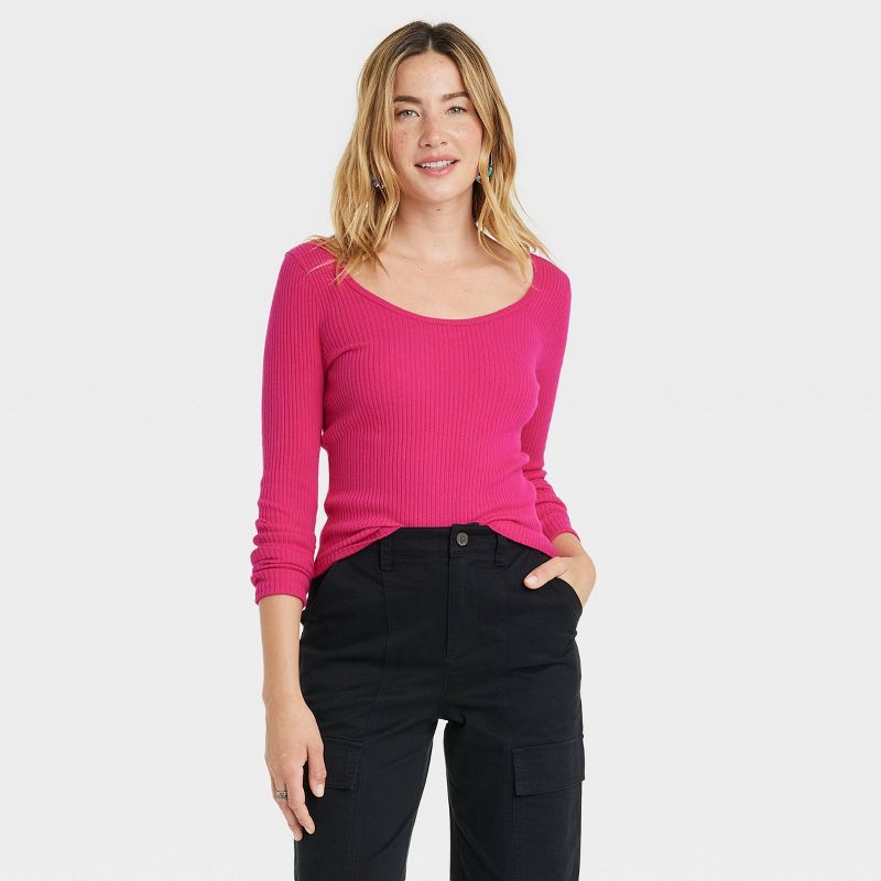 Women's Shrunken Rib Scoop Neck Pullover Sweater - Universal Thread™, 1 of 11