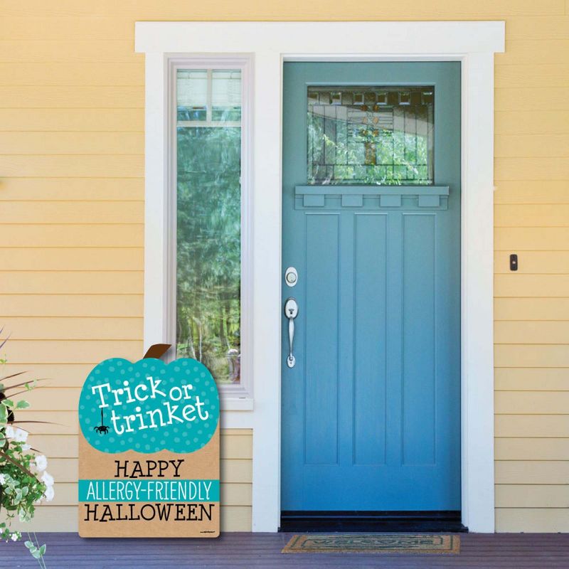 Big Dot of Happiness Teal Pumpkin - Halloween Allergy Friendly Trick or Trinket Welcome Yard Sign, 4 of 9