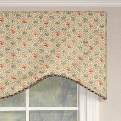 Floral Diamond Pattern Cotton Window Valance with Cord Trim