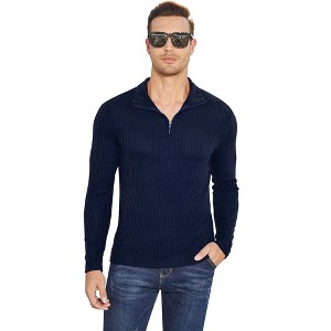 Mens Quarter Zip Up Sweaters Slim Fit Lightweight Mock Neck Pullover Casual Muscle Stretch Polo Sweaters - 1 of 4