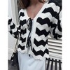 Coolmee Women's Cardigan Chunky Fashion Open Front Striped Color Block Cable Knit Sweater Coats - 3 of 4