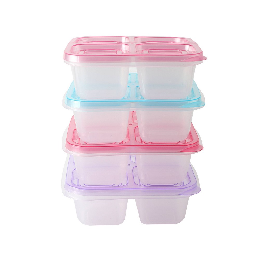 Photos - Food Container Cook With Color 16pc 4 Compartment Portion Containers Pink: Dishwasher-Safe Polypropylene Food Storage Set