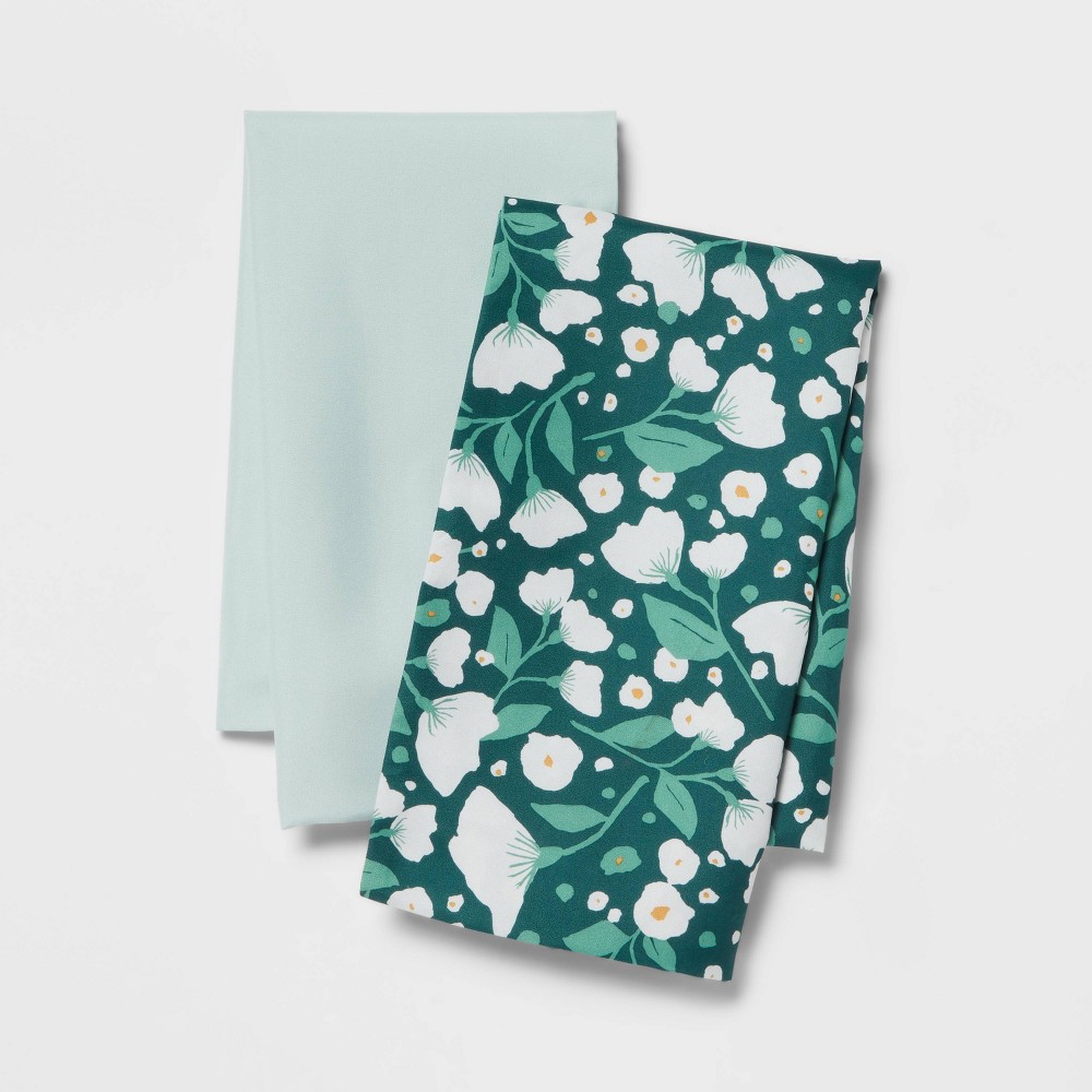 Photos - Bed Linen 2pk Body Pillow Cover Dark Green Floral/Mint Green - Room Essentials™