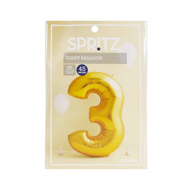 Giant Mylar Number Balloon &#39;3&#39; Gold - Spritz&#8482;, 3 of 6