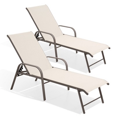 Crestlive Products Outdoor Lounger Aluminum Adjustable Chaise Lounge Chairs with Arms (Set of 2)