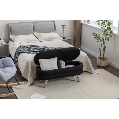 CAVINAS Oval Velvet Storage Ottoman Bench for Bedroom,44.88" Storage Bench with Wood Legs,Ottoman for Living Room,Bedroom,Entryway