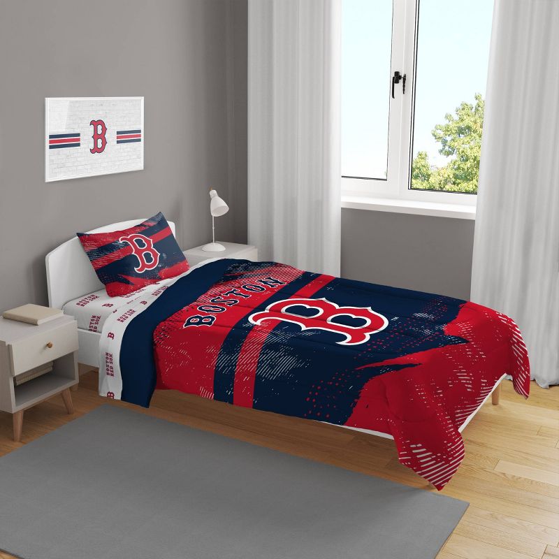 MLB Boston Red Sox Slanted Stripe Twin Bedding Set in a Bag - 4pc, 1 of 4