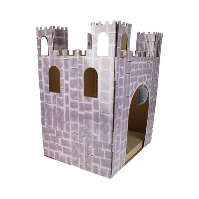 Purple Cardboard Castle Cat Scratcher House with Toy