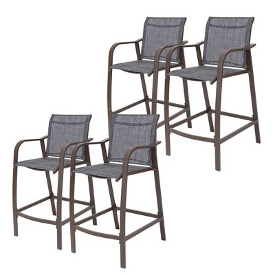 4pc Outdoor Counter Height Bar Stools - Black/Gray - Crestlive Products