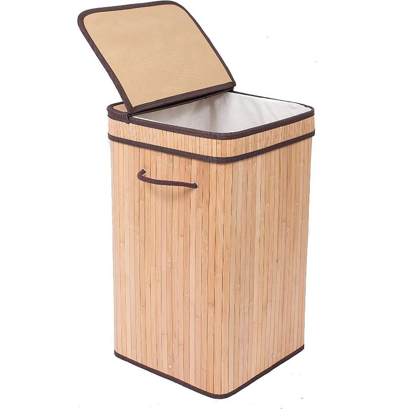 BirdRock Home Bamboo Square Laundry Hamper with Lid and Cloth Liner - Natural, 1 of 9