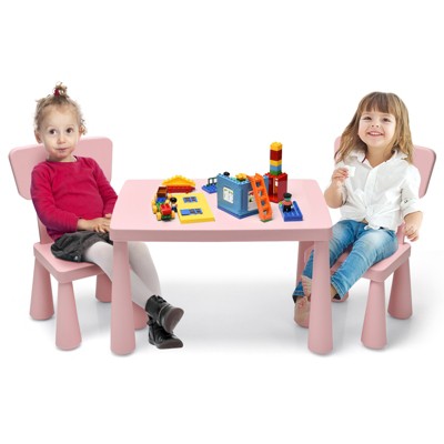 Tangkula Kids Table and 2 Chairs Set Children Play Activity Table Furniture Set Blue/Pink/White/Green