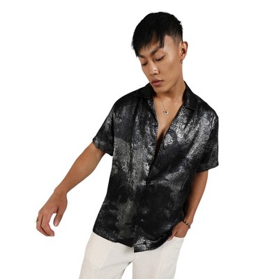 Campus Sutra Men Men's Midnight Black & Chalice Silver Metallic Ombre Shirt