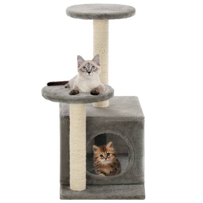 vidaXL Cat Tree Grey Engineered wood, cardboard, plush fabric, sisal rope