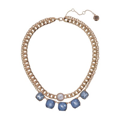 Isaac Mizrahi New York 2 Row Pearl And Blue Stone Necklace : Target