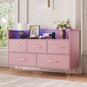 Dresser for Bedroom with 5 Drawers ,Wide Chest of Drawers with Freestanding Storage Organizer,for Closet, Hallway, Entryway, Nursery - 1 of 4