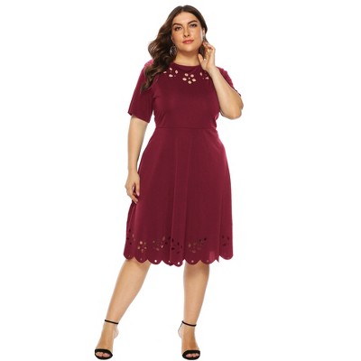Women's Plus Size Summer Dress Short Sleeve Casual Empire Waist Hollow Neck Design