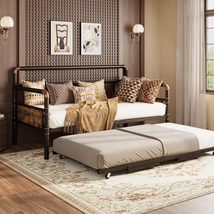 Double bed frame, pop-out letter bed frame, with locking casters, foldable, simple and lightweight assembly. - 1 of 4