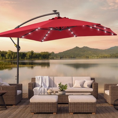 Sonkuki 8.2×8.2FT LED Solar Lighted Outdoor Patio Umbrella, Square Canopy Offset Umbrella for Villa Gardens, Lawns and Yard