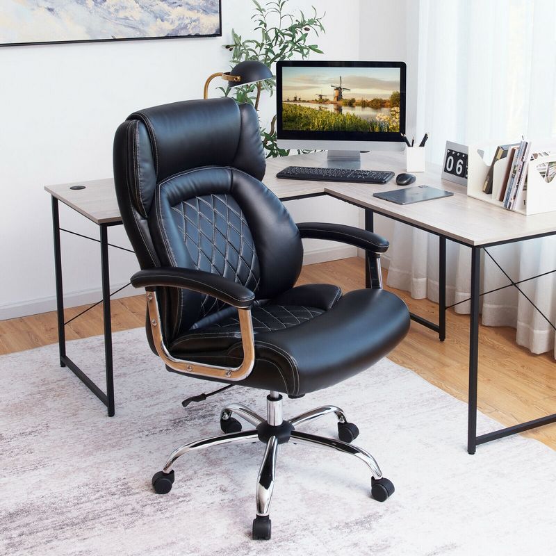 Costway 500LBS Adjustable  Office Chair Adjustable Leather Task Chair Black, 2 of 11